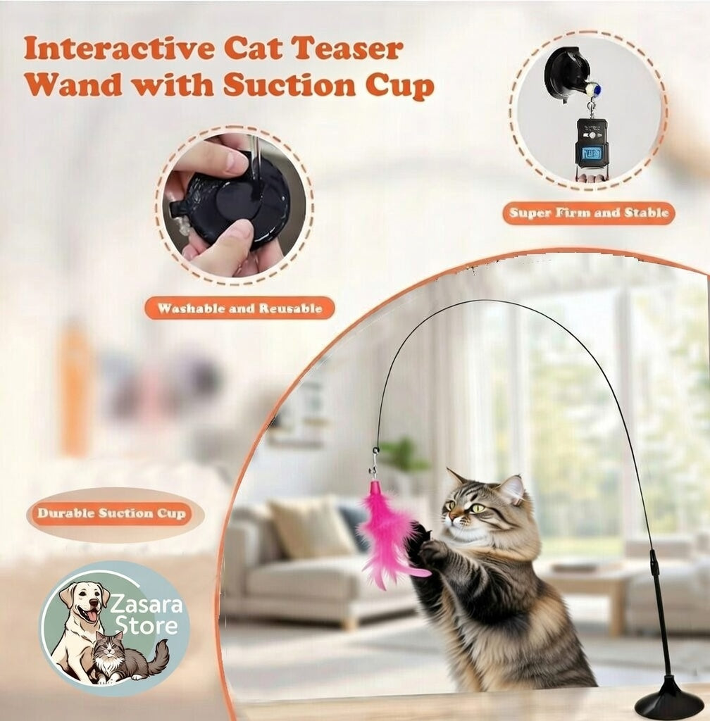 Interactive Cat Teaser Wand with Suction Cup