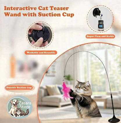 Interactive Cat Teaser Wand with Suction Cup