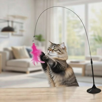 Interactive Cat Teaser Wand with Suction Cup